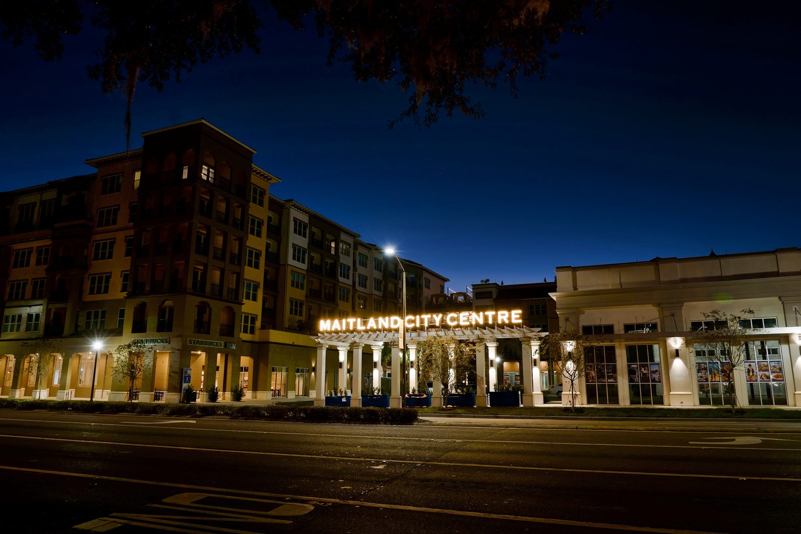 Maitland City Centre lit lettering at night, Maitland, FL